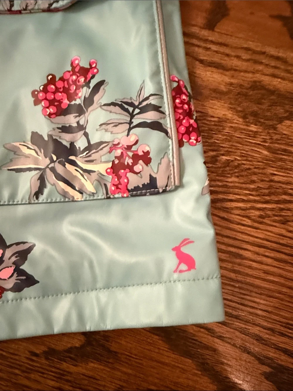 Joules Light Blue Floral Hooded Raincoat with Pink Fleece Lining